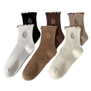 Autumn Winter Unisex Breathable Cotton Socks Mid-tube Crew Length Knitted Body Cuff Jaquard Printed