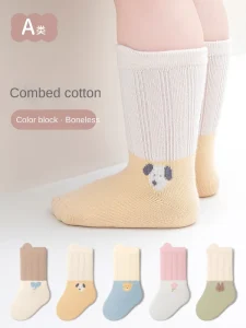 Autumn Winter Unisex Children’s Mid-Tube Socks Baby Boneless Newborn Color-Matching Cartoon Knitted Spandex Polyester Cotton