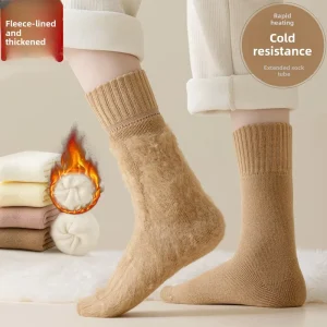 Autumn Winter Womens Acrylic Fiber Thick Solid Color Mid Calf Slouch Socks Warm Postpartum Use Snow Boots Sleep
