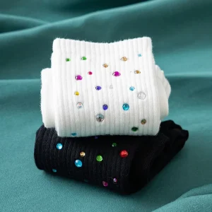 Autumn Winter Women’s Breathable Crew Socks Fashionable Shiny Stockings Loose Knitted Cotton