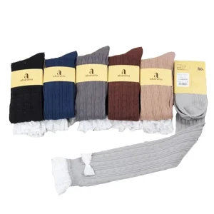 Autumn Winter Women’s Over the Knee Sports Socks Solid Color Thigh High Lace Tube Japanese Korean Style High Crew Cotton Body