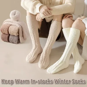 Autumn and Winter Adult Unisex Warmth Thicken Indoor Fuzzy Floor Slipper Sleeping Sock Plush Calf Coral Fleece Socks