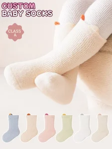Autumn and Winter Plush Thick Baby Socks Class a Antibacterial Boneless Mid Tube Children’s Looped Small Ears for Newborns Socks