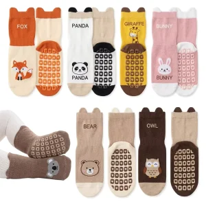 BIlu Toddler Anti Slip Floor Socks Cute Forest Animal Baby Grip Socks Soft Cotton Non Slip Toddler Socks for Kids