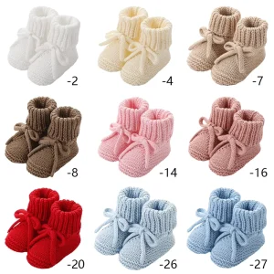 Baby Booties 100% Cotton Knitted Newborn Cozy Warm Shoes for Toddler Infant Boy Girl Baby Shower Gift