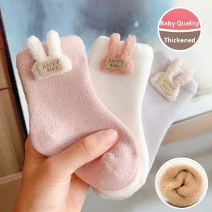 Baby Casual Socks Winter Thickened Fleece Warm Terry Breathable Anti-Slip Knitted Cute Cartoon Boys Girls Mid-Calf