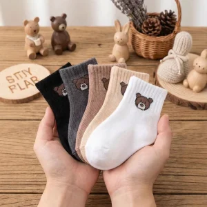 Baby & Children’s Classic Little Bear Short Anti Slip Knitted Mid Calf Four Seasons Learning Walk Socks
