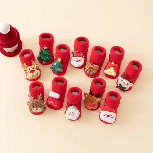 Baby Christmas Festival Santa Tree Elk 3D Shape Infant Cute Cotton Winter Warm Chunky Anti Slip Grip Ankle Socks