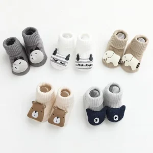 Baby Cotton Cartoon Animal Bear Elephant Cat Lion Moon Crown Floor Ankle Non-Skid Bootie Socks with Grips Soles