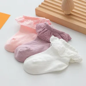 Baby Girls Children’s Lace Princess Knee High Cotton Socks Breathable Spring Autumn Short White Dance Cross Border