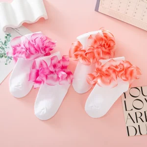 Baby Girls Colorful Lace Flower Pattern Thin Knitted Ankle Socks Soft Cotton Spandex Breathable Cute Princess for Toddlers