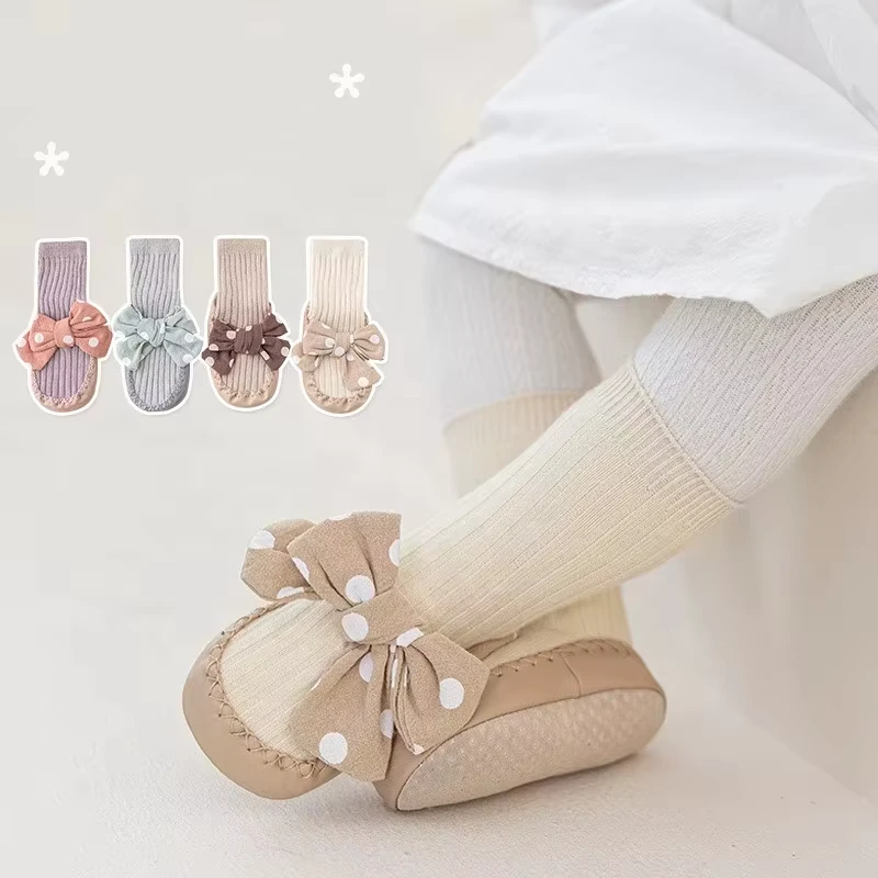 Baby Girls Infant Princess Bow Cartoon Pattern Anti Slip Crew Height Tube Socks Cotton Blend Soft Breathable Eco Friendly Knit
