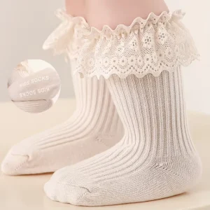 Baby Girls Infant Toddler Socks Lace Ruffle Cotton Anti Slip Soles Crew Princess Socks