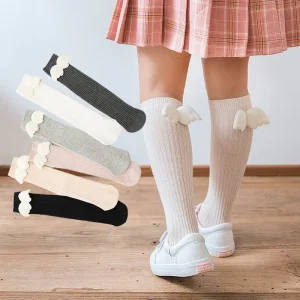 Baby Girls Socks Angel Wing Toddlers Girl Long Soft Cotton Children Sock Solid Kids 0 8 Years Knee High Socks