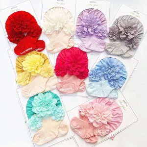 Baby Headband Non Slip Socks Set Solid Colored Large Flowers Newborn Baby Socks