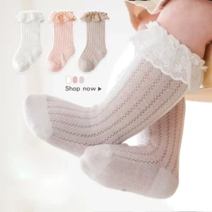 Baby Lace Ruffle Crew Socks Non Slip Sole Breathable Large Mesh Toddler Frilly Princess Soft Cotton Knitted Cartoon Casual Socks