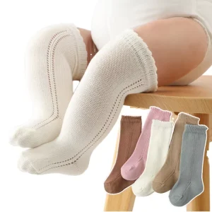 Baby Loose Mouthed Long Tube Solid Color Cotton Socks With Side Hollow Knee High Socks for Boys and Girls