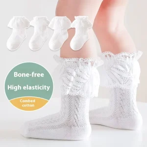 Baby Mesh Socks Spandex/Cotton Sweat-Absorbent for Spring Summer New Solid Color Boneless Lace Cute Princess Butterfly Pattern