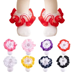 Baby Ribbon Ruffle Socks for Girls Solid White Cotton Thick Toddler Baby Winter Socks Girls Kids Ruffle Socks