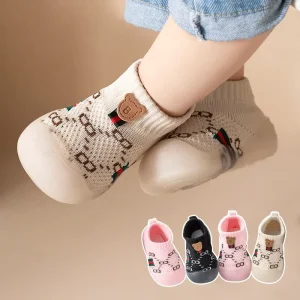 Baby Shoes Soft Soles Infant Walking Breathable Mesh Fly-Knit Cartoon Bear Design Spring Autumn Single Shoes 0-1-2 Year Olds