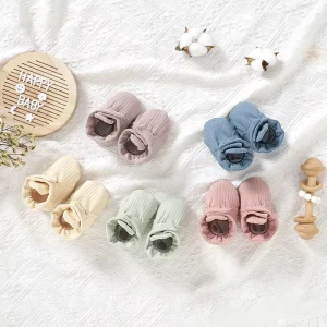 Baby Socks Infant Knitted Infant Boot Organic Cotton Booties Non Slip Ribbed Baby Booties