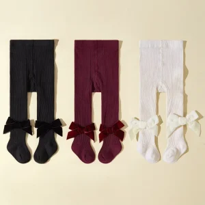 Baby Socks Stockings Custom Soft Ribbon 3-Pack Baby Girl Socks Velvet Bowknot 3D Decorated Tights Kids