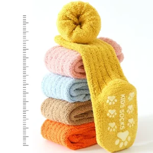 Baby Toddlers Crew Non Slip Grips Socks Winter Warm Newborn Infant Boys Girls Kids Fleece Anti Skid Fuzzy Children’s Ski Socks