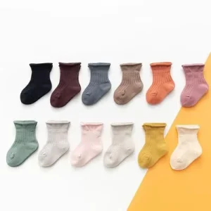 Baby Winter Color Block Organic Cotton Nonslip Baby Socks Boy Girl Knee High Slouch Retro Frill Anti Slip Knit Socks for Baby