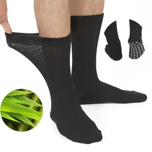 Bamboo Diabetic Socks Custom Logo Solid Color Unisex Crew Loose Fit Grip Anti Slip Non Binding Breathable