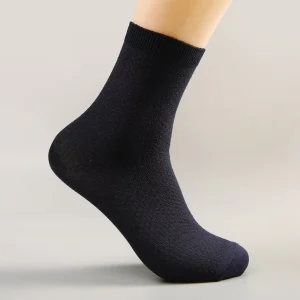 Bamboo Fiber Anti Odor Socks Individually Packaged Black Classic Mid Calf Style