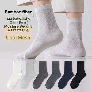 Bamboo Fiber Men’s Mid Calf Socks Summer Thin Breathable Antibacterial Business Socks