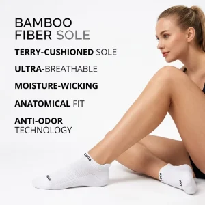 Bamboo Fiber Terry Cushion Low Cut Sports Socks Antibacterial Moisture Wicking Odor Control Youth Print Running Training Custom