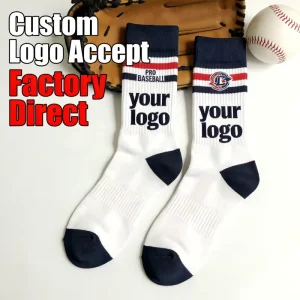 Baseball Sports Crew Socks Adult Youth Universal Breathable Combed Organic Cotton High White Factory Bulk