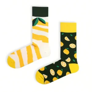 Beer Printed Women’s Asymmetric Mid-Calf Men’s Trendy Personalized Creative Illustration Yellow Cartoon Long Socks