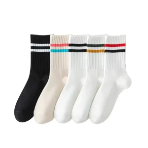 Best selling Autumn Winter New Knitted Casual Socks Style Student Sweat Absorbent Striped
