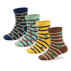 Bilu Kids Cotton Crew Socks Cute Cartoon Animal & Striped Pattern Soft Breathable Casual Socks for Toddlers Boys Girls