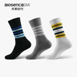 Bioserica Era Fashion Men’s High Quality Anti-Bacterial Cotton Socks Unisex Crew Breathable Anti-Odor Colorful Striped Design