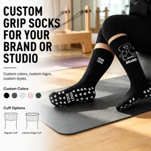 Black Crew Customizable Pilates Yoga Socks Anti Slip Grippy Socks Women Knitting