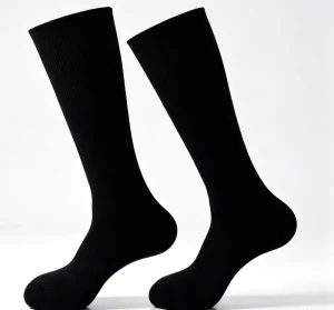 Black Solid Knee High Socks Soft Breathable Circulation Support Anti Fatigue Gym Marathon Ski Travel Athletic Long Sports Socks
