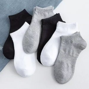 Black White Grey Colors Cotton Men Socks Solid Color Thin Summer Ankle Socks