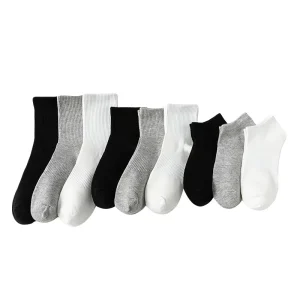 Black Women’s Mid-Calf Trendy White Athletic Ankle Socks Poly-cotton Antibacterial Breathable Autumn Socks