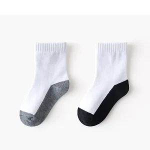 Black and White Children’s Student Socks Casual Sports Tube Socks Color Blocked Cotton Comfortable and Breathable