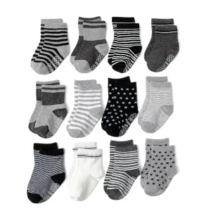Black and White Gray Dotted Non-slip Boys Baby Socks Stars and Stripes Pattern Children’s Socks