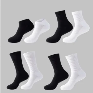 Black and White Solid Color Men’s Thickened Towel-bottom Sweat-absorbent Breathable Cotton Sports Terry Socks