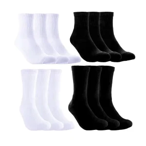 Black and White Terry Cushion Socks for Women and Men Sports Athletic Training Crew Socks for Spring