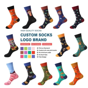 Bohemian Geometric Folk Art Design Colorful Mens Knitted Jacquard Funky Socks