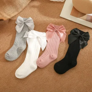 Bow Baby Cotton Girl Socks Solid Color Kids Girls Socks Middle Tube Children’s Socks