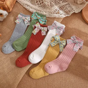 Bow Baby Cotton Socks Solid Color Girls Kids Socks Long Tube Children’s Socks