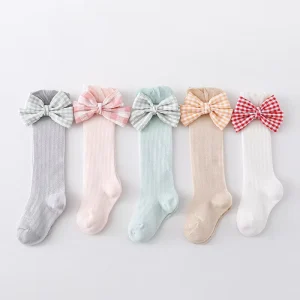 Bow Baby Girl Socks Long Tube Children’s Socks Solid Color Summer Mesh Baby Socks