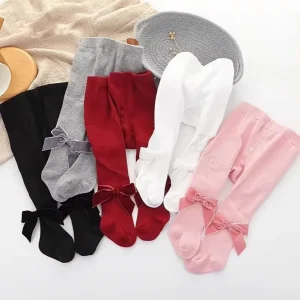 Bowknot Design Kids Velvet Tights Anti Pilling Soft Leggings Breathable Stretchy Socks for Baby Toddler